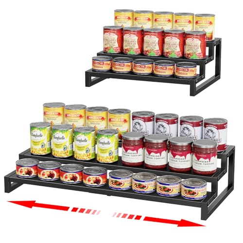 Dmevkic 3-Tier Expandable Can Organizer for Pantry,Adjustable 15''-25'' Metal Can Organizer Holds Up to 24 Cans,Can Holder for Pantry Kitchen Cabinet Countertop,Black - My Kitchen Products