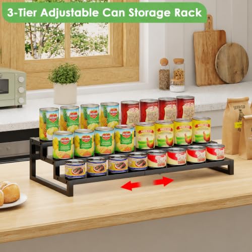 Dmevkic 3-Tier Expandable Can Organizer for Pantry,Adjustable 15''-25'' Metal Can Organizer Holds Up to 24 Cans,Can Holder for Pantry Kitchen Cabinet Countertop,Black - My Kitchen Products