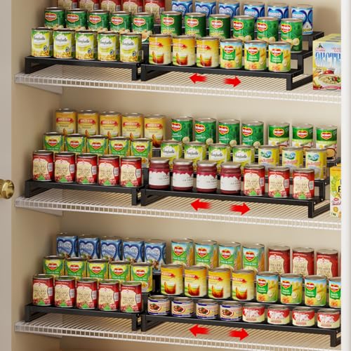 Dmevkic 3-Tier Expandable Can Organizer for Pantry,Adjustable 15''-25'' Metal Can Organizer Holds Up to 24 Cans,Can Holder