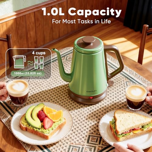 DmofwHi Gooseneck Electric Kettle(1.0L), 100% Stainless Steel BPA Free Classic Pour Over Coffee Kettle | Tea Kettle - Green - My Kitchen Products