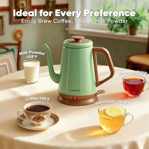 DmofwHi Gooseneck Electric Kettle(1.0L), 100% Stainless Steel BPA Free Classic Pour Over Coffee Kettle | Tea Kettle - Green - My Kitchen Products
