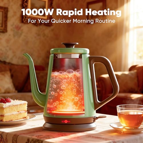 DmofwHi Gooseneck Electric Kettle(1.0L), 100% Stainless Steel BPA Free Classic Pour Over Coffee Kettle | Tea Kettle - Green - My Kitchen Products