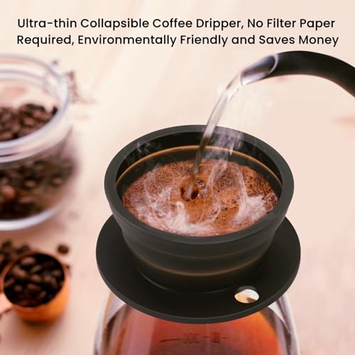 DOFQQG Travel Electric Kettle Small, Collpasible Electric Kettle, Portable Tea Kettle + Paperless Collapsible Pour Over Coffee Dripper, Travel Pour Over Coffee Maker Camping Single Cup (Black) - My Kitchen Products