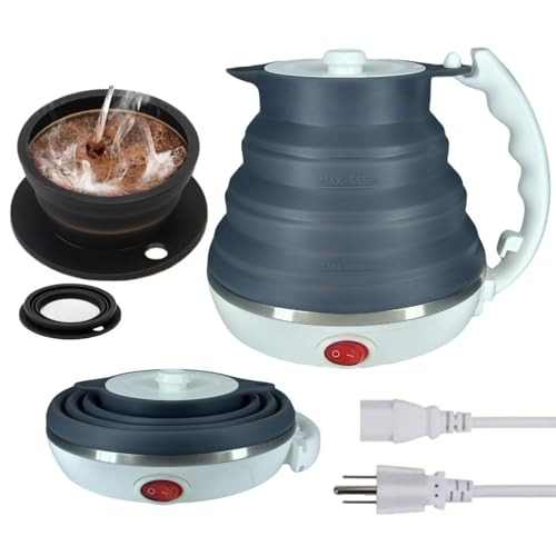 DOFQQG Travel Electric Kettle Small, Collpasible Electric Kettle, Portable Tea Kettle + Paperless Collapsible Pour Over Coffee Dripper, Travel Pour Over Coffee Maker Camping Single Cup (Black) - My Kitchen Products