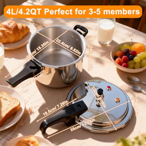 DOITOOL 4.2 Quart Aluminum Pressure Cooker Stovetop Fast Cooking Pot Pressure Canner Compatible for Induction Cookers and Gas Stoves, Silver (4L) - My Kitchen Products