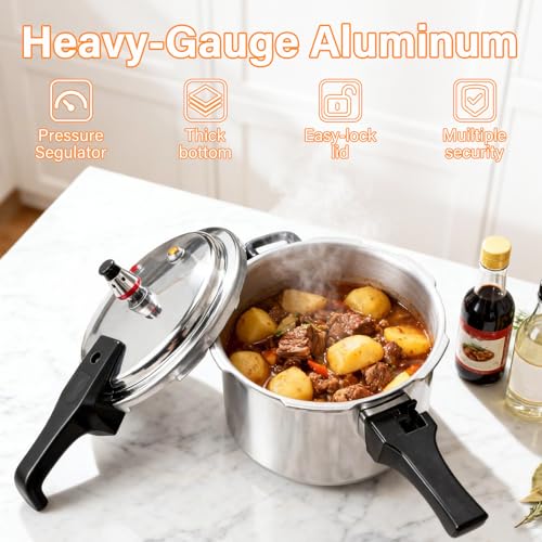 DOITOOL 4.2 Quart Aluminum Pressure Cooker Stovetop Fast Cooking Pot Pressure Canner Compatible for Induction Cookers and Gas Stoves, Silver (4L) - My Kitchen Products