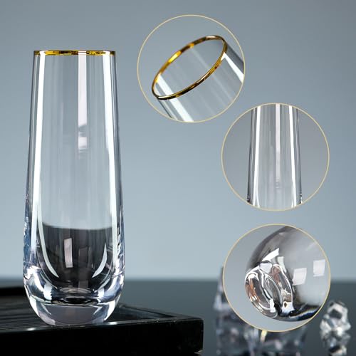 DORELINA Stemless Champagne Flutes Set of 4, Gold Rim Champagne Glasses, Best Gift, Clear, D1002 - My Kitchen Products