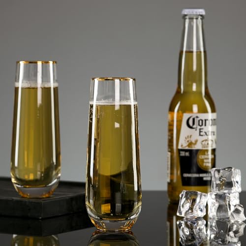 DORELINA Stemless Champagne Flutes Set of 4, Gold Rim Champagne Glasses, Best Gift, Clear, D1002 - My Kitchen Products