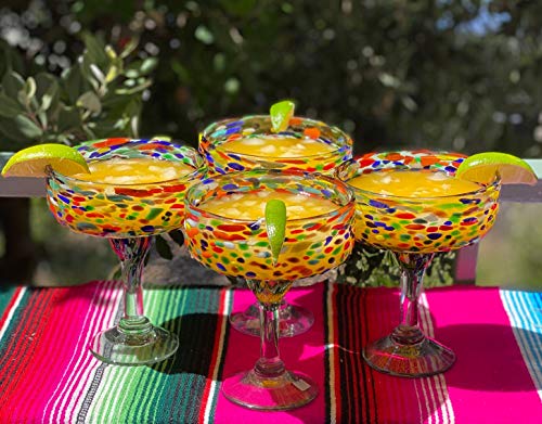 Dos Sueños Mexican Hand Blown Glass – Set of 4 Hand Blown Margarita Glasses Confetti Rock (16 oz) … - My Kitchen Products