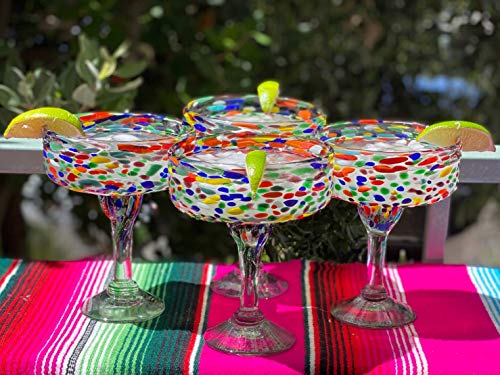 Dos Sueños Mexican Hand Blown Glass – Set of 4 Hand Blown Margarita Glasses Confetti Rock (16 oz) … - My Kitchen Products