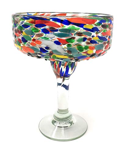 Dos Sueños Mexican Hand Blown Glass – Set of 4 Hand Blown Margarita Glasses Confetti Rock (16 oz) … - My Kitchen Products