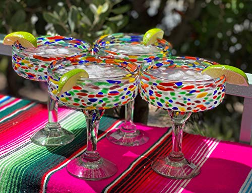 Dos Sueños Mexican Hand Blown Glass – Set of 4 Hand Blown Margarita Glasses Confetti Rock (16 oz) … - My Kitchen Products