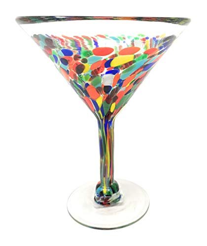 Dos Sueños Mexican Hand Blown Glass – Set of 4 Hand Blown Modern Margarita Glasses - Confetti Carmen (12 oz) - My Kitchen Products
