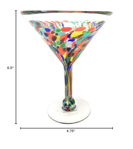 Dos Sueños Mexican Hand Blown Glass – Set of 4 Hand Blown Modern Margarita Glasses - Confetti Carmen (12 oz) - My Kitchen Products