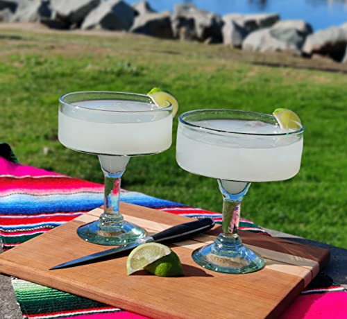 Dos Sueños Mexican Hand Blown Glass – Set of 4 Natural Clear Hand Blown Margarita Glasses (16 oz) - My Kitchen Products