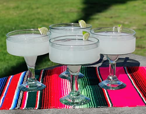 Dos Sueños Mexican Hand Blown Glass – Set of 4 Natural Clear Hand Blown Margarita Glasses (16 oz) - My Kitchen Products