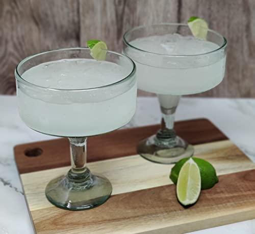 Dos Sueños Mexican Hand Blown Glass – Set of 4 Natural Clear Hand Blown Margarita Glasses (16 oz) - My Kitchen Products