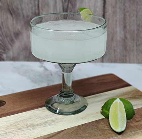 Dos Sueños Mexican Hand Blown Glass – Set of 4 Natural Clear Hand Blown Margarita Glasses (16 oz) - My Kitchen Products