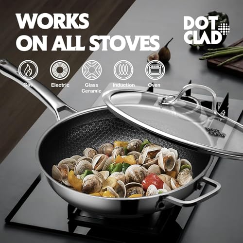 DOTCLAD Wok pan,Hybrid 12 inch Wok with Lid, PFOA Free Cookware,non stick Stainless Steel Woks & Stir-fry pans Nonstick, Dishwasher and Oven Safe, Works on Induction - My Kitchen Products