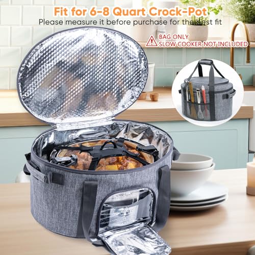 Double-Layer Slow Cooker Carrying Bag for 6-8 Quart CrockPot and Hamlton Beach Slowcooker, Travel Bag with Lid Fastener for Crock-pot, Portable Carrier with See-throught Window(BAG ONLY) - My Kitchen Products