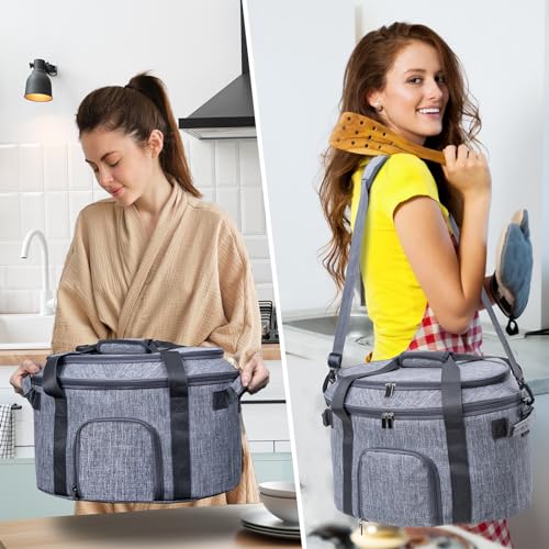 Double-Layer Slow Cooker Carrying Bag for 6-8 Quart CrockPot and Hamlton Beach Slowcooker, Travel Bag with Lid Fastener for Crock-pot, Portable Carrier with See-throught Window(BAG ONLY) - My Kitchen Products