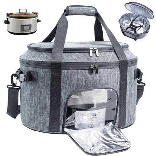 Double-Layer Slow Cooker Carrying Bag for 6-8 Quart CrockPot and Hamlton Beach Slowcooker, Travel Bag with Lid Fastener for Crock-pot, Portable Carrier with See-throught Window(BAG ONLY) - My Kitchen Products