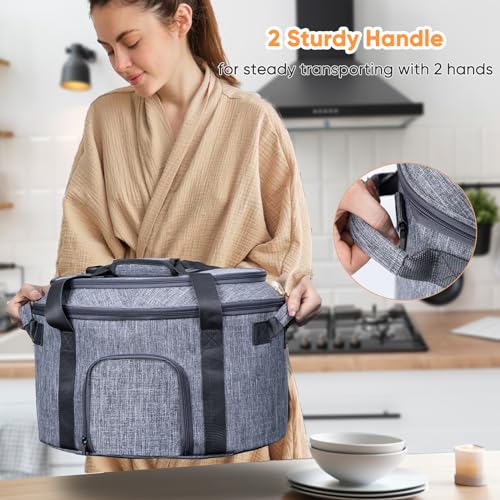 Double-Layer Slow Cooker Carrying Bag for 6-8 Quart CrockPot and Hamlton Beach Slowcooker, Travel Bag with Lid Fastener for Crock-pot, Portable Carrier with See-throught Window(BAG ONLY) - My Kitchen Products