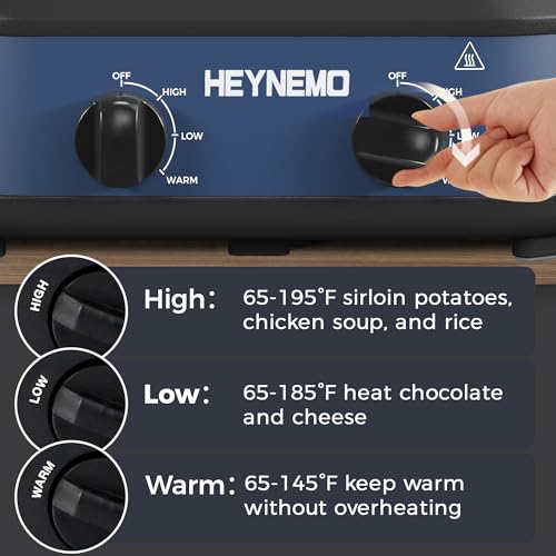 Double Slow Cooker, Buffet Servers and Warmers, Dual 2 Pot Slow Cooker Food Warmer, Adjustable Temp Dishwasher Safe Removable Ceramic Pot Glass Lid, 2 x 1.25 QT Portable Small Crock Cooker,Blue - My Kitchen Products