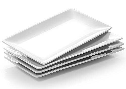 DOWAN 12" Rectangle Plates Set of 4 - White Serving Platters for Party, Wedding, and Entertaining - Rectangular Serving