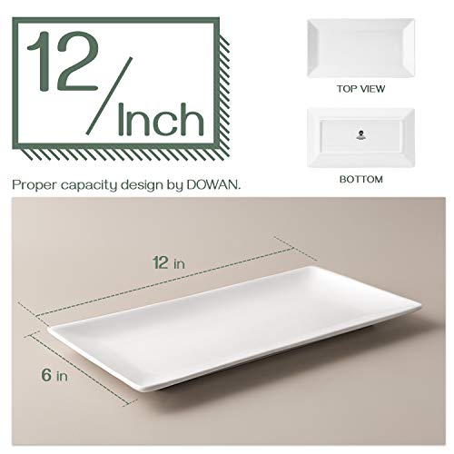 DOWAN 12" Rectangle Plates Set of 4 - White Serving Platters for Party, Wedding, and Entertaining - Rectangular Serving Trays Dishes for Steak, Taco, Sushi, Appetizer, Cake - Dishwasher & Oven Safe - My Kitchen Products