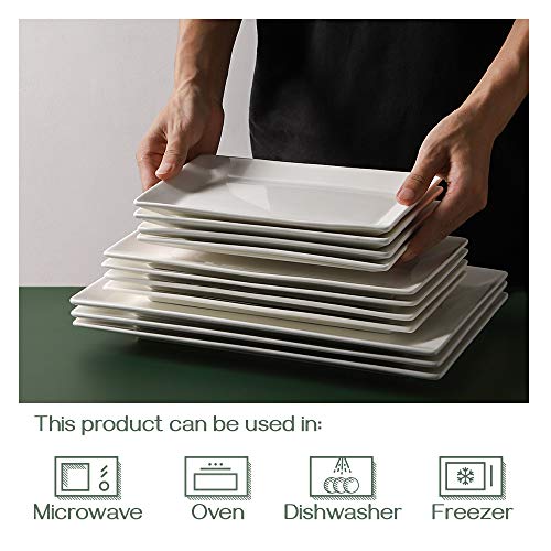 DOWAN 12" Rectangle Plates Set of 4 - White Serving Platters for Party, Wedding, and Entertaining - Rectangular Serving Trays Dishes for Steak, Taco, Sushi, Appetizer, Cake - Dishwasher & Oven Safe - My Kitchen Products