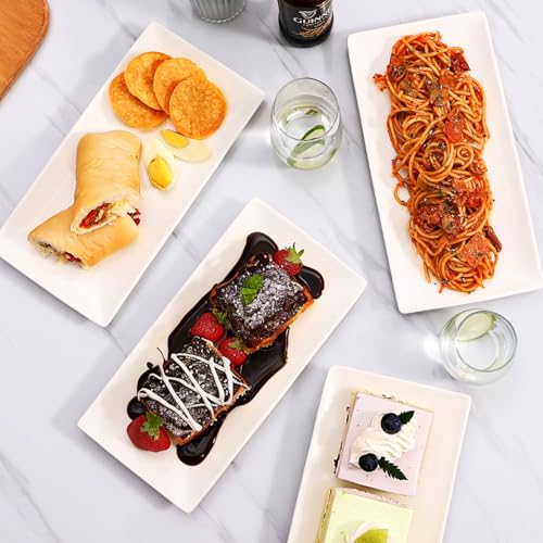 DOWAN 12" Rectangle Plates Set of 4 - White Serving Platters for Party, Wedding, and Entertaining - Rectangular Serving Trays Dishes for Steak, Taco, Sushi, Appetizer, Cake - Dishwasher & Oven Safe - My Kitchen Products