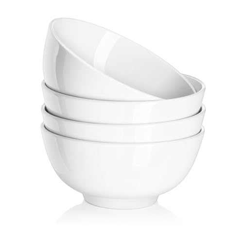 DOWAN 22 OZ White Ceramic Bowls Set of 4, Perfect for Soup Bowls for Kitchen, Cereal Bowl, Ramen