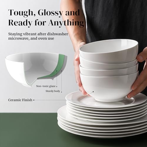 DOWAN 22 OZ White Ceramic Bowls Set of 4 - Perfect for Soup Bowls for Kitchen, Cereal Bowl, Ramen Bowl, Microwave Safe for Oatmeal, Fruit,Salad and Rice Bowl - Dishwasher & Microwave Safe - My Kitchen Products