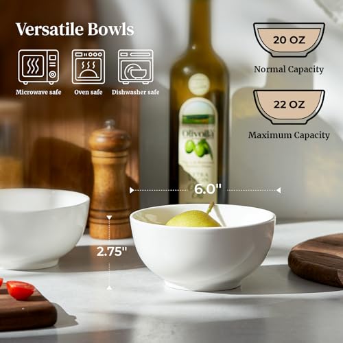 DOWAN 22 OZ White Ceramic Bowls Set of 4 - Perfect for Soup Bowls for Kitchen, Cereal Bowl, Ramen Bowl, Microwave Safe for Oatmeal, Fruit,Salad and Rice Bowl - Dishwasher & Microwave Safe - My Kitchen Products