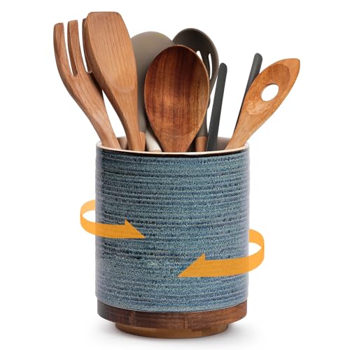 DOWAN 360° Rotating Extra Large Cooking Utensil Holder, 7.6" Kitchen Utensil Holder for Countertop, Utensil Crock