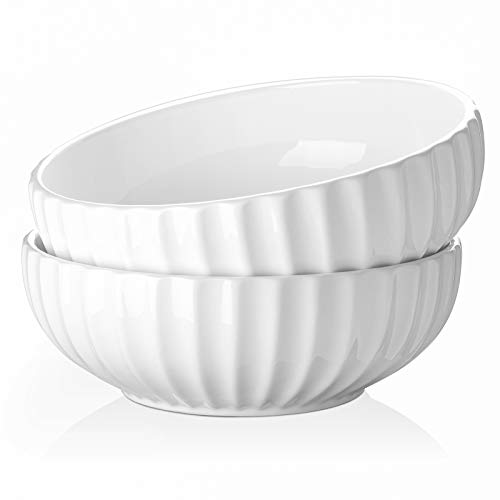 DOWAN 9.8'' Serving Bowls, 86 oz Large Salad Bowl, Ceramic Serving Dishes, Set of 2, Pumpkin Shape for Christmas