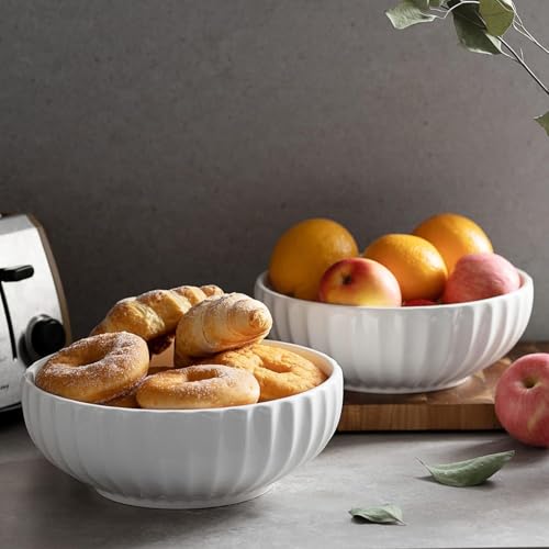 DOWAN 9.8'' Serving Bowls, 86 oz Large Salad Bowl, Ceramic Serving Dishes, Set of 2, Pumpkin Shape for Christmas, Entertaining, Party, Kitchen, Dinner, Banquet, Housewarming Gift, White - My Kitchen Products