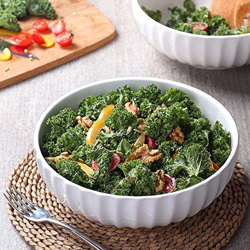 DOWAN 9.8'' Serving Bowls, 86 oz Large Salad Bowl, Ceramic Serving Dishes, Set of 2, Pumpkin Shape for Christmas, Entertaining, Party, Kitchen, Dinner, Banquet, Housewarming Gift, White - My Kitchen Products