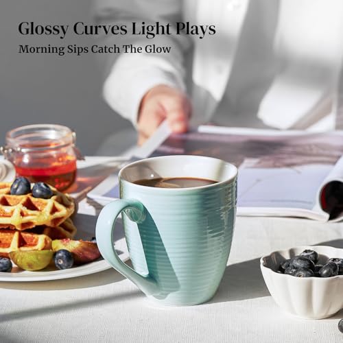 DOWAN Ceramic Coffee Mugs, 17 oz Coffee Cups for Women Men, Coffee Mug Set of 6 for Latte, Hot Tea, Cappuccino, Mocha, Cocoa, Turquoise - My Kitchen Products