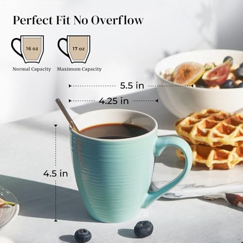 DOWAN Ceramic Coffee Mugs, 17 oz Coffee Cups for Women Men, Coffee Mug Set of 6 for Latte, Hot Tea, Cappuccino, Mocha, Cocoa, Turquoise - My Kitchen Products
