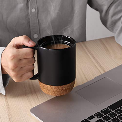 DOWAN Coffee Mugs, 15 oz Mug Set of 2, Large Ceramic Coffee Mug with Cork Bottom and Spill Proof Lid for Mom Dad, Big Mug for Latte Tea, Matte Grey - My Kitchen Products