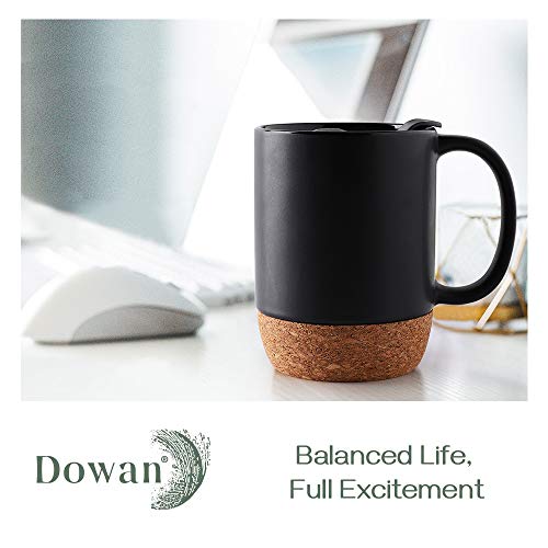 DOWAN Coffee Mugs, 15 oz Mug Set of 2, Large Ceramic Coffee Mug with Cork Bottom and Spill Proof Lid for Mom Dad, Big Mug for Latte Tea, Matte Grey - My Kitchen Products