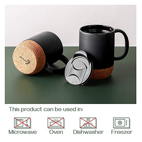 DOWAN Coffee Mugs, 15 oz Mug Set of 2, Large Ceramic Coffee Mug with Cork Bottom and Spill Proof Lid for Mom Dad, Big Mug for Latte Tea, Matte Grey - My Kitchen Products