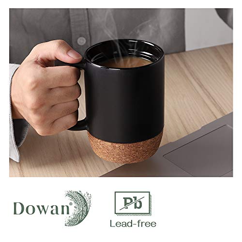 DOWAN Coffee Mugs, 15 oz Mug Set of 2, Large Ceramic Coffee Mug with Cork Bottom and Spill Proof Lid for Mom Dad, Big Mug for Latte Tea, Matte Grey - My Kitchen Products