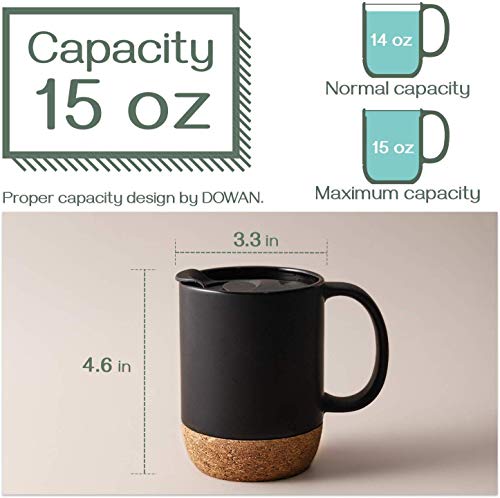 DOWAN Coffee Mugs, 15 oz Mug Set of 2, Large Ceramic Coffee Mug with Cork Bottom and Spill Proof Lid for Mom Dad, Big Mug for Latte Tea, Matte Grey - My Kitchen Products