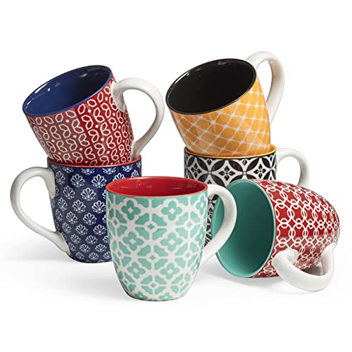 DOWAN Coffee Mugs Set of 6, 16 oz Large Porcelain Mug, Ceramic Tea Cups with Handle for Men Women, Mug Gift