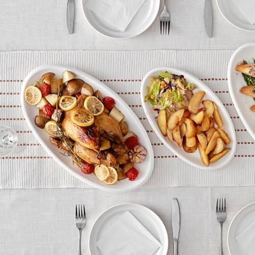 DOWAN Large Serving Platter, 16"/14"/12" Oval Platters Oven Safe, White Serving Plates for Wedding Decor, Ceramic Serving Dish for Entertaining Food, Set of 3 - My Kitchen Products