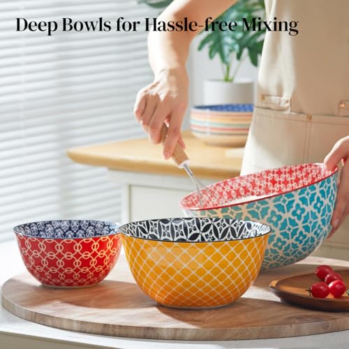 DOWAN Mixing Bowls, Ceramic Mixing Bowls for Kitchen, Colorful Vibrant Nesting Bowls for Cooking, Baking, Prepping, Serving, Salad, Housewarming Gift, Microwave Dishwasher Safe, 3.7/2/1 Qt, Set of 3 - My Kitchen Products