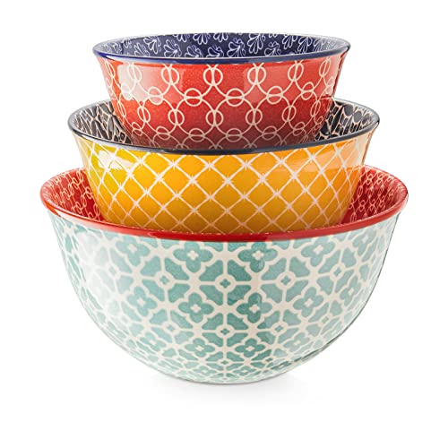 DOWAN Mixing Bowls, Ceramic Mixing Bowls for Kitchen, Colorful Vibrant Nesting Bowls for Cooking, Baking, Prepping, Serving, Salad, Housewarming Gift, Microwave Dishwasher Safe, 3.7/2/1 Qt, Set of 3 - My Kitchen Products